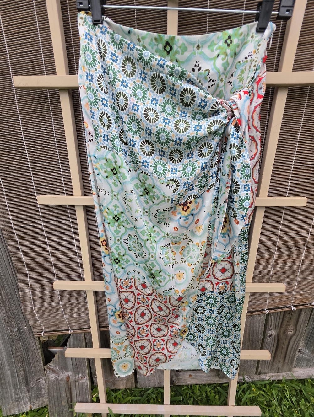 Zara Printed Satin Wrap Skirt with Knot Pareo M - Picture 3 of 10